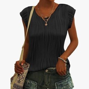 Black Textured Top Scoop Neck Relax Fit Super Stretchy Fabric Size M #KB5